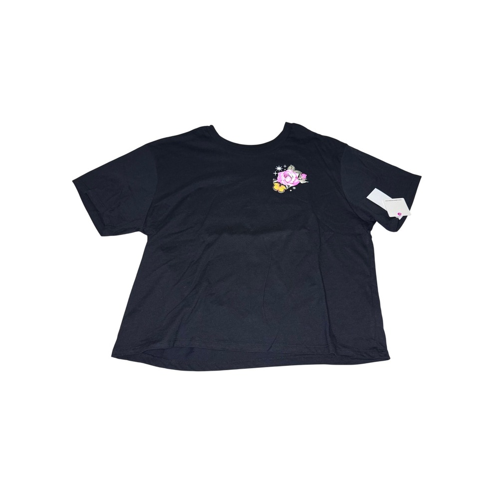 Rebellious One Black Rose Butterfly Celestial Graphic T-Shirt Womens XL NWT